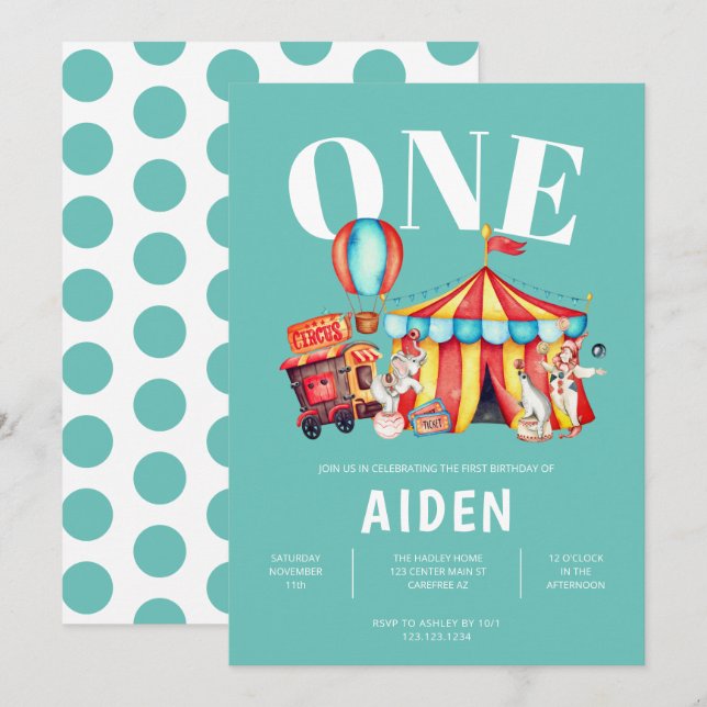 Karneval Circus Big Top Aqua Einladung (Vorne/Hinten)