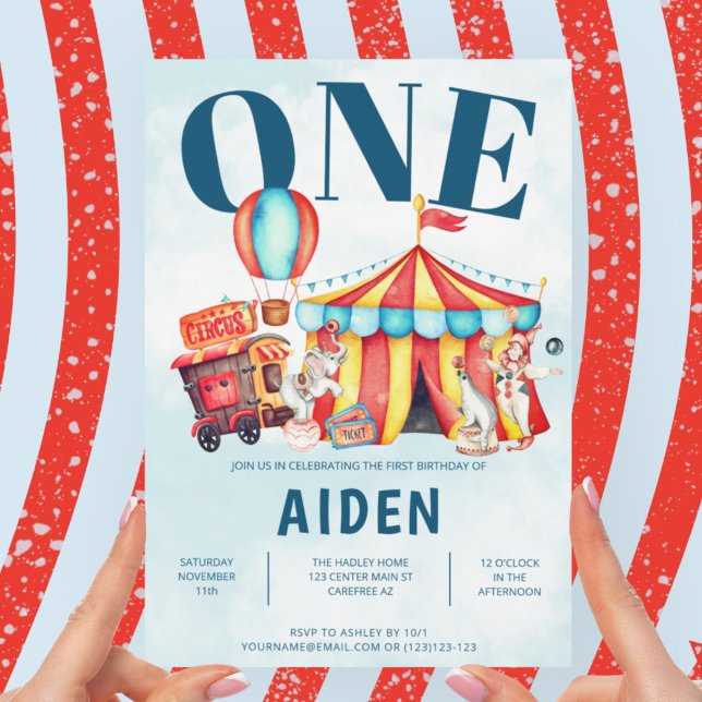 Karneval Circus Big Top Blue 1. Geburtstag Einladung (Von Creator hochgeladen)