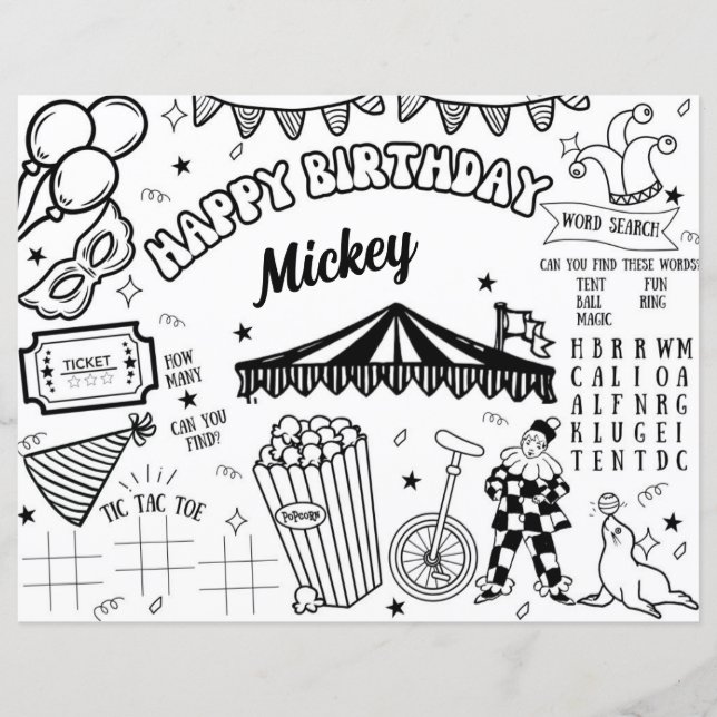 Karneval Circus Geburtstags Tischset (Vorderseite)