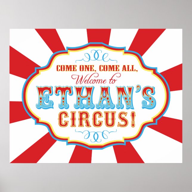 Karneval Circus Geburtstagsbanner Ethan CUSTOM Poster (Vorne)