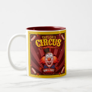 Karneval Clown ADD NAME Big Top Family Circus Show Zweifarbige Tasse