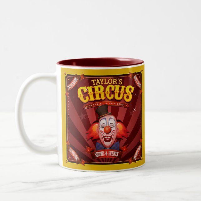 Karneval Clown ADD NAME Big Top Family Circus Show Zweifarbige Tasse (Links)