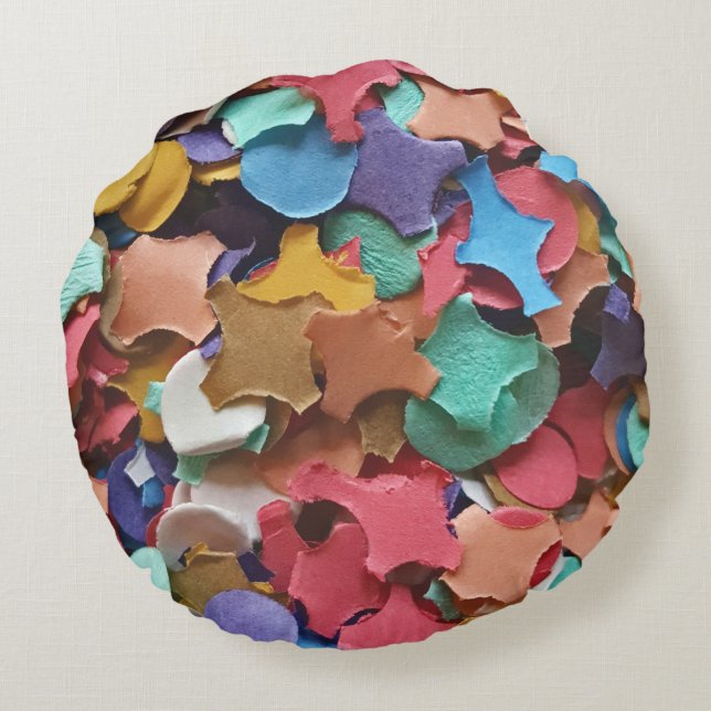 Karneval Confetti farbenfrohe Papierstücke Stücke  Rundes Kissen (Rückseite)