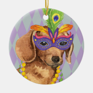 Karneval-Dackel Keramik Ornament