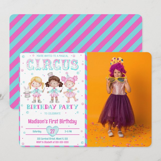 Karneval Geburtstag Foto Einladungen (Vorne/Hinten)