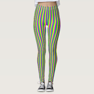 Karneval-Grün, Gelb, lila Streifen Leggings