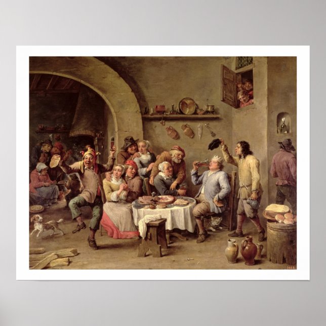 Karneval: 'Le Roi Boit', 1690 (Öl auf Kupfer) Poster (Vorne)