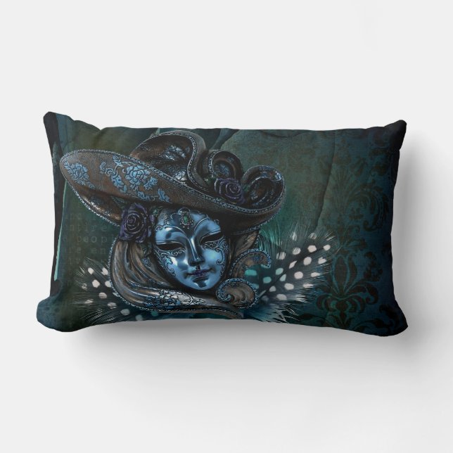 Karneval Mask Blue Damask Kissen (Vorderseite)