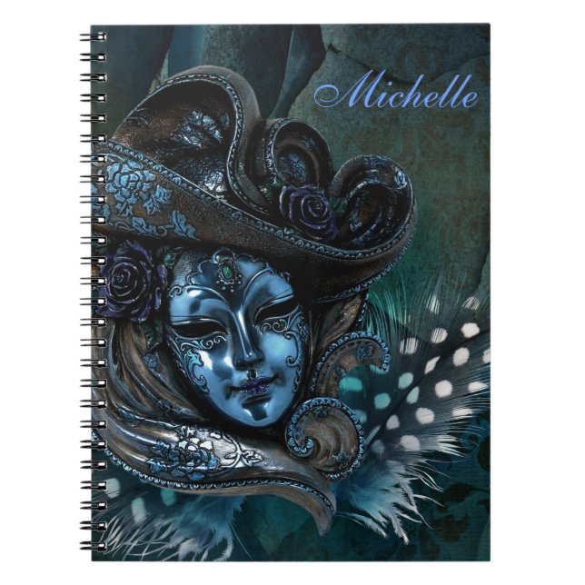 Karneval Mask Blue Damask Note Book Notizblock (Vorderseite)