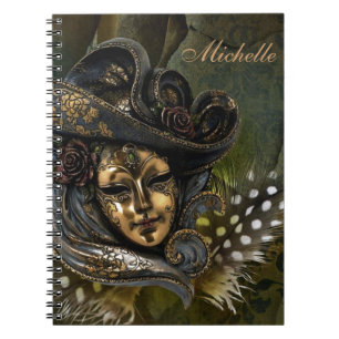 Karneval Mask Green Damask Note Book Notizblock