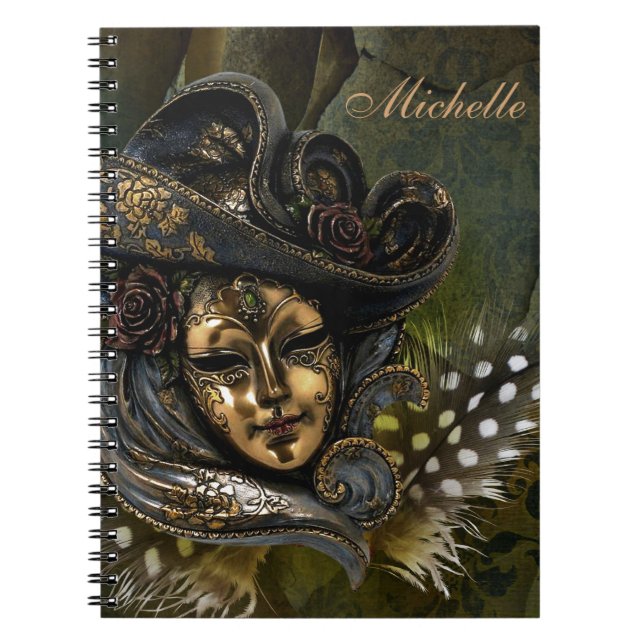 Karneval Mask Green Damask Note Book Notizblock (Vorderseite)
