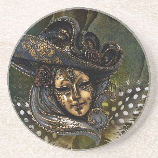 Karneval Mask Green Damask Untersetzer (Vorne)