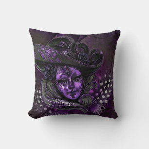 Karneval Maske Lila Damask Kissen