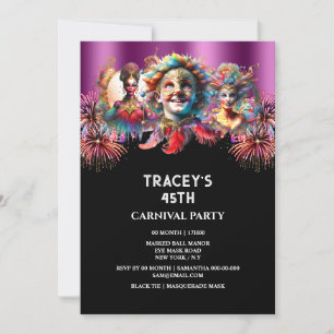 Karneval Nachtzirkus Feuerwerk Masquerade lila Einladung
