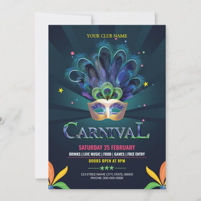 Karneval Party Flyer Einladung (Vorderseite)