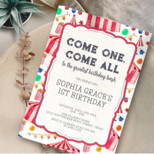 Karneval Party Rosa Circus Girl 1. Geburtstag Einladung