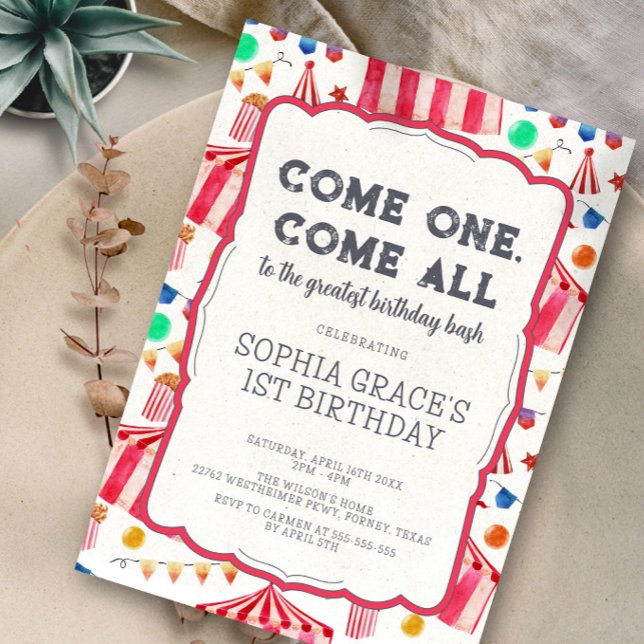 Karneval Party Rosa Circus Girl 1. Geburtstag Einladung (Von Creator hochgeladen)