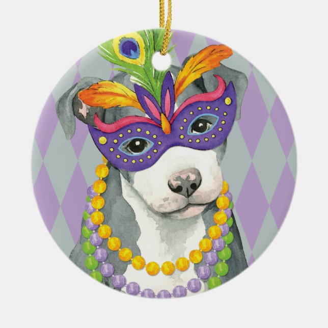 Karneval-Pitbull Terrier Keramikornament (Vorne)