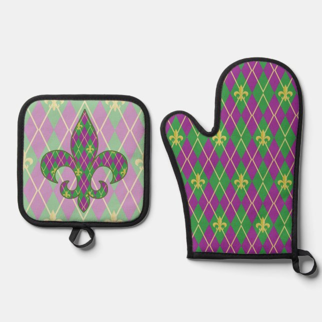 Karneval-Raute Ofenhandschuh & Topflappen-Set (Vorderseite)
