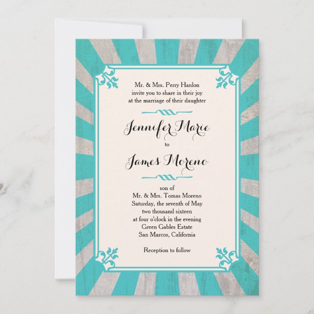 Karneval Steampunk Türkis Hochzeit Einladung (Vorderseite)