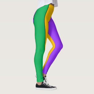 Karneval Stripes Muster-lila grünes Gelb Leggings