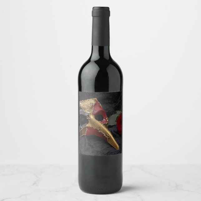 Karneval Venezianisch Pantalone Masquerade Rose Weinetikett (Vorderseite)