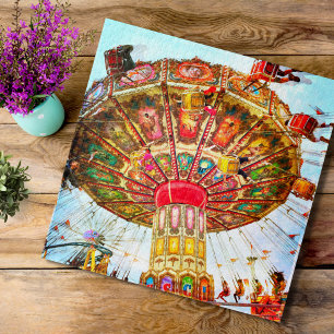 Karneval Vintage Retro Swing Ride Foto farbenfroh Puzzle