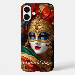 Karneval von Venedig Maske Gold Rot Blau iPhone 16 Plus Hülle