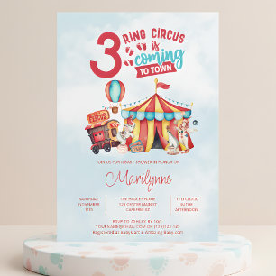 Karneval Zirkus Drillinge Babyshower Einladung