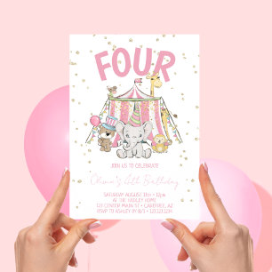 Karneval Zirkus Pink 4. Geburtstag Einladung