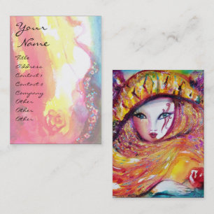 KARNEVALS-MASKE IM GELB MIT ROTER ROSE VISITENKARTE