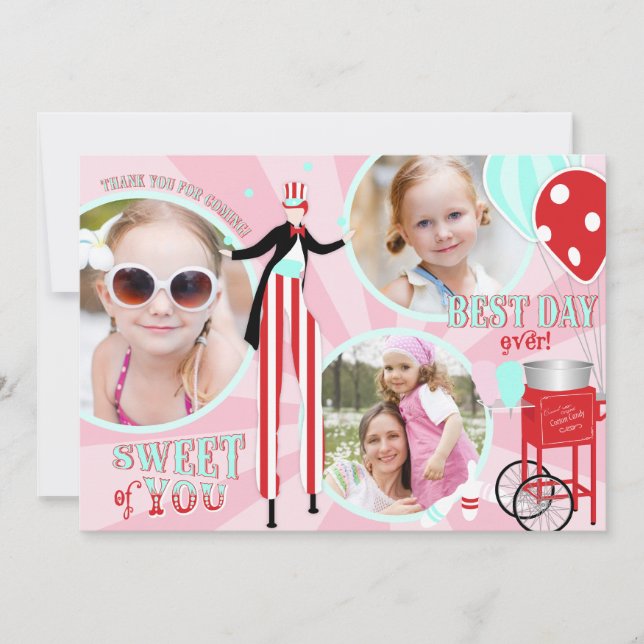 Karnevals-Stelze-Wanderer-Zuckerwatte danken Ihnen Dankeskarte (Vorderseite)