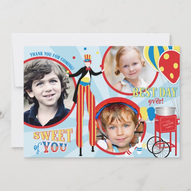 Karnevals-Stelze-Wanderer-Zuckerwatte danken Ihnen Dankeskarte (Vorderseite)