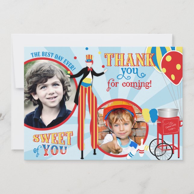 Karnevals-Stelze-Wanderer-Zuckerwatte danken Ihnen Dankeskarte (Vorderseite)