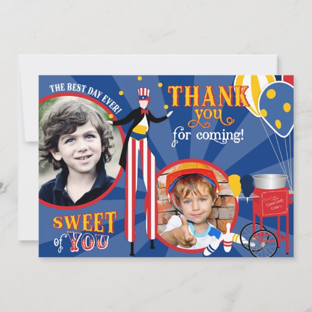 Karnevals-Stelze-Wanderer-Zuckerwatte danken Ihnen Dankeskarte (Vorderseite)