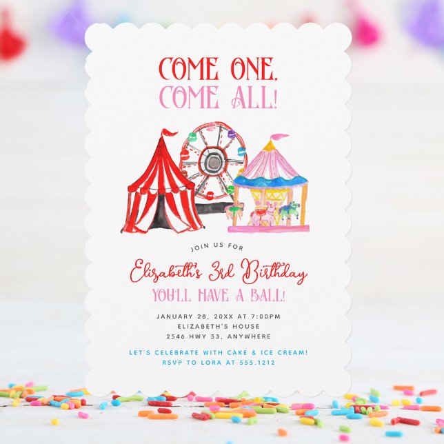 Karnevalskreis niedlicher Hand Geburtstag Einladung (Cute Hand Drawn Carnival Circus Birthday Invitation)