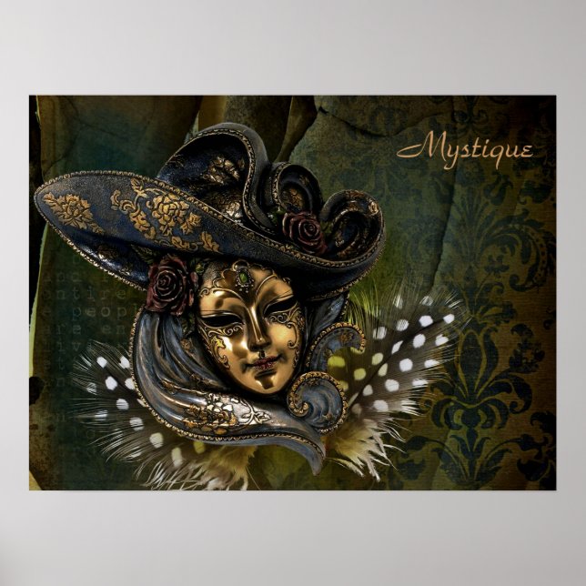 Karnevalsmaske-Green Damask Poster (Vorne)