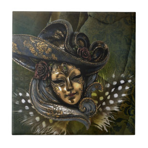 Karnevalsmaske Green Damask Tile Fliese