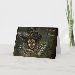 Karnevalsmaske - Green N Gold Damask Danke Karte