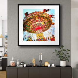 Karnevalsschwingenfahrt blauer Himmel Vintages Ret Poster