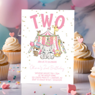 Karnival Zirkus Pink 2. Geburtstag Einladung