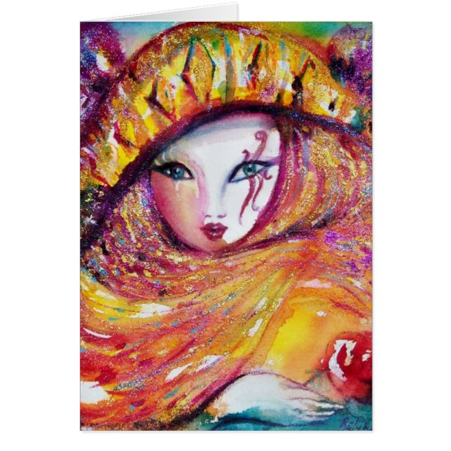 KARNIVALMASK IM GELBEN MIT ROTE ROSE (Vorne)