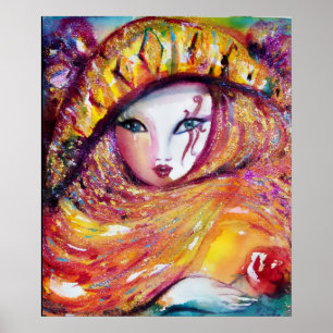 KARNIVALMASK IM GELBEN MIT ROTE ROSE POSTER