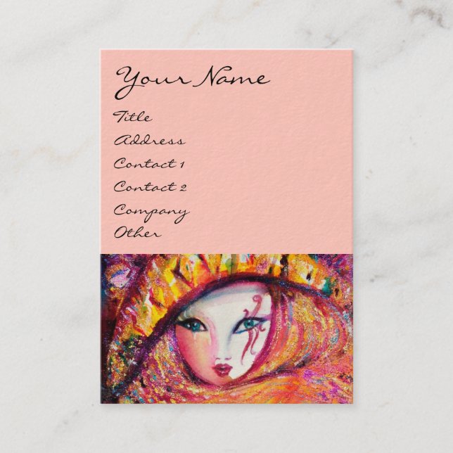 KARNIVALMASK IM GELBEN MIT ROTE ROSE VISITENKARTE (Vorderseite)