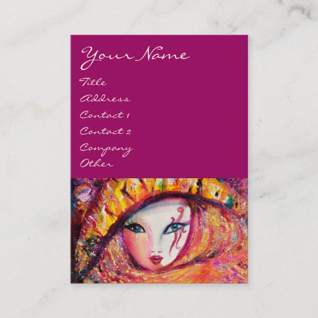 KARNIVALMASK IM GELBEN MIT ROTE ROSE VISITENKARTE (Vorderseite)