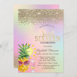 Karo,Ananas,Cocktail Holographic Sweet 16 Einladung