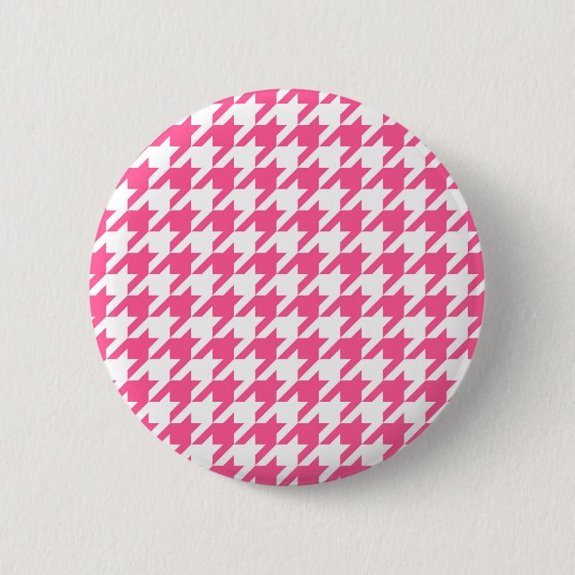Karo aus rosa und weißem Hahnentrittmuster Button (Vorderseite)