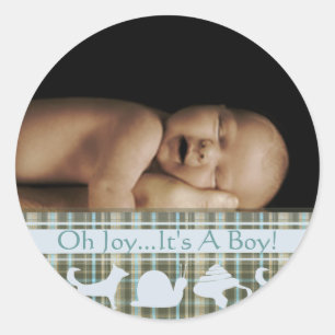 Karo-Baby-Junge-Fotosticker Runder Aufkleber