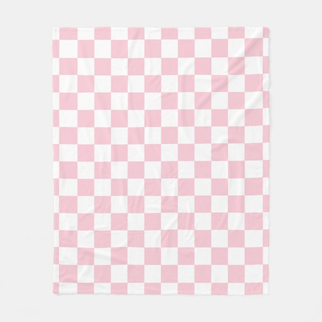 Karo Baby Pink und White Checkerboard Muster Fleecedecke (Vorderseite)
