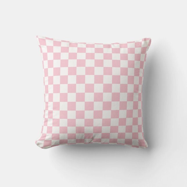 Karo Baby Pink und White Checkerboard Muster Kissen (Vorderseite)